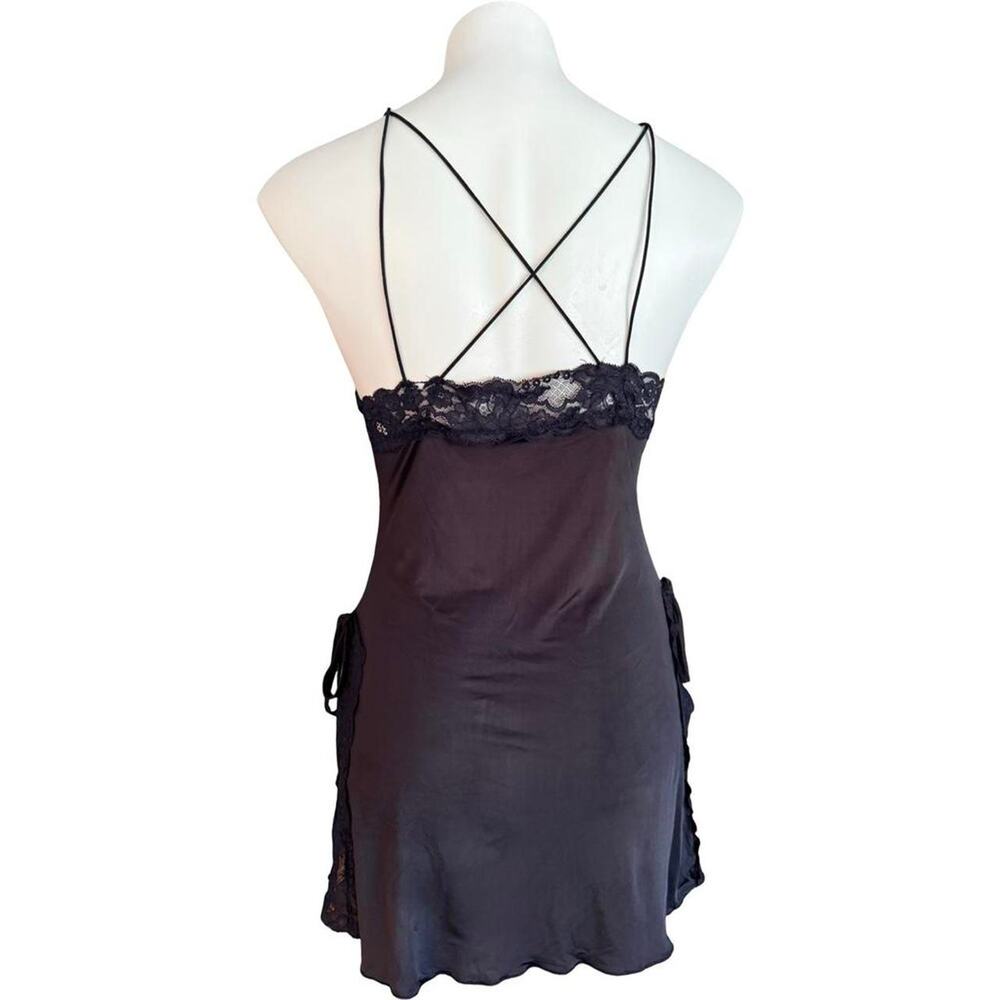 Pink Robe with Black Lace Trim and Black Chemise 2 Piece Set Sz S - Picture 7 of 8